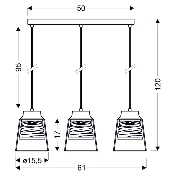 CANDELLUX 33-78094 FRESNO LAMPA WISZĄCA CZARNY 3X60W E27 KLOSZ BEZBARWNY