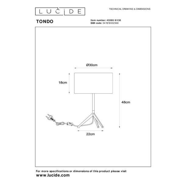 LUCIDE 45590/81/30 LAMPA STOJĄCA STOŁOWA TONDO
