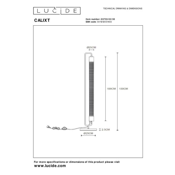 LUCIDE CALIXT 05733/02/30 lampa podłogowa wewnętrzna