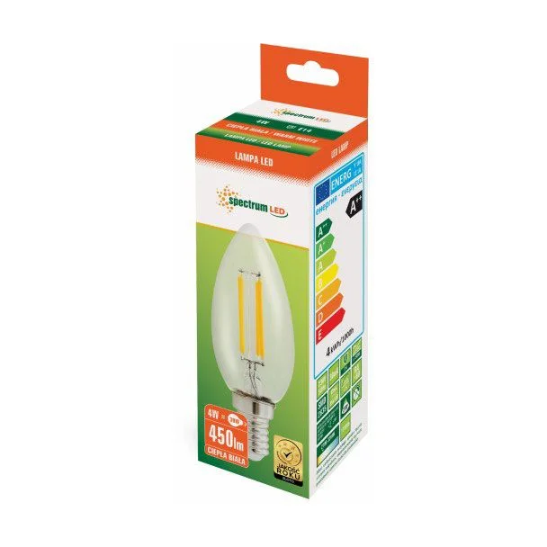 SPECTRUMLED 13874 Żarówka LED ŚWIECOWA E-14 230V 4W COG WW CLEAR SPECTRUM