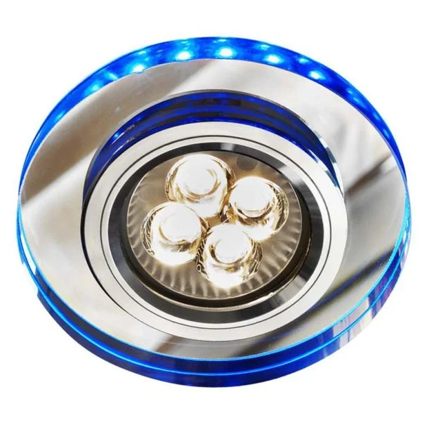 CANDELLUX 2226965 SS-23 CH/TR+BL GU10 50W+LED SMD 230V NIEBIESKI 2 1W CHROM oczko sufitowe  lampa sufitowa  STAŁA  OKRĄGŁA  SZKŁO TRANSPARENTNE