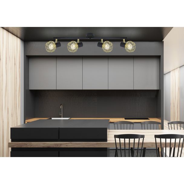 CANDELLUX 94-66657 LAMPA ACROBAT LISTWA 4X40W E14 CZARNY KLOSZ ZŁOTY