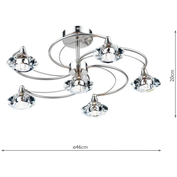 DAR LUT0646 LUTHER 6LT SEMI FLUSH CW CRYSTAL GLASS SAT CHR