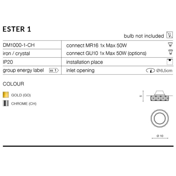 AZZARDO DM1000-1-CH / AZ1449 Ester 1 (chrome) Oczko sufitowe