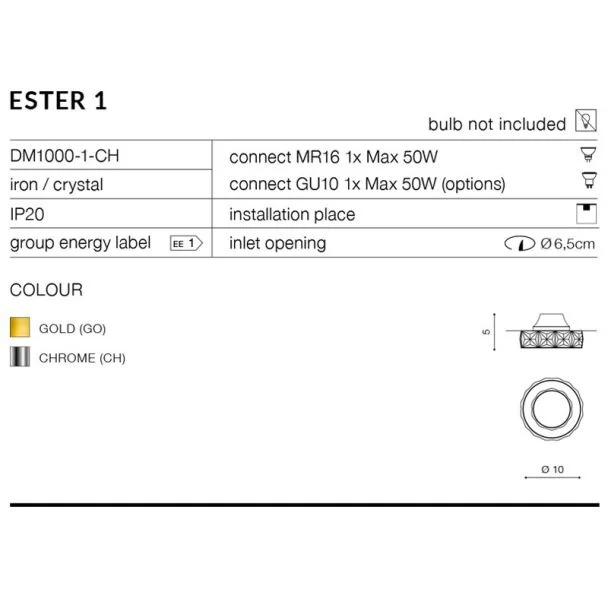 AZZARDO DM1000-1-GO / AZ1450 Ester 1 (gold) Oczko sufitowe
