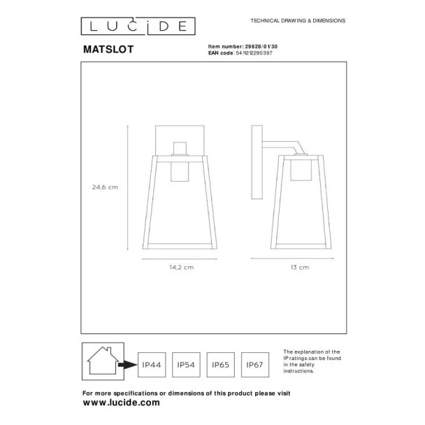 LUCIDE MATSLOT 29828/01/30 LAMPA ŚCIENNA - ZEWNĘTRZNA
