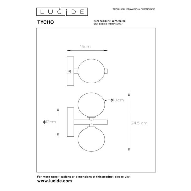 LUCIDE 45274/02/02 TYCHO LAMPA ŚCIENNA - NOWOCZESNA