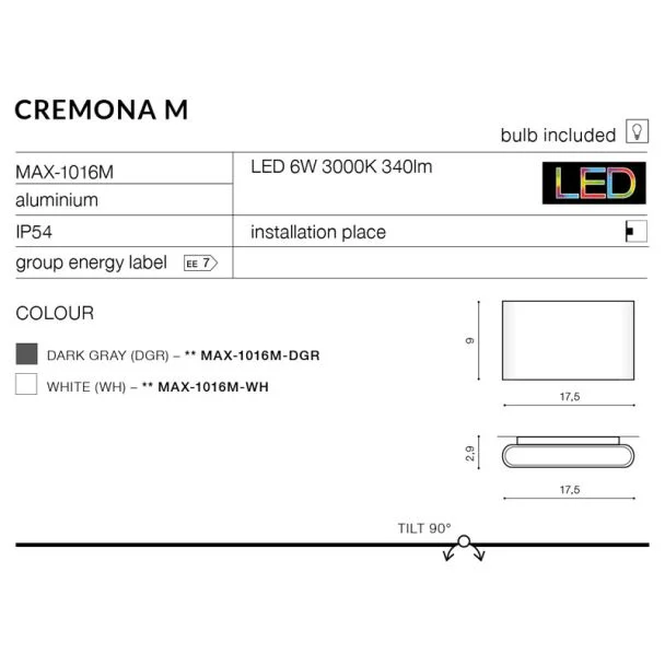 AZZARDO MAX-1016M-WH / AZ2181 Cremona M (white) Lampa zewnętrzna