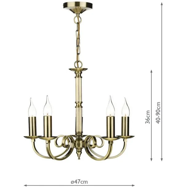 DAR MUR0575 MURRAY 5 LIGHT DUAL MOUNT PENDANT ANT BRASS