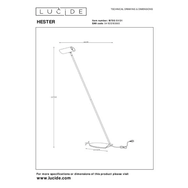 LUCIDE HESTER 19700/01/31 LAMPA STOJĄCA - PODŁOGOWA