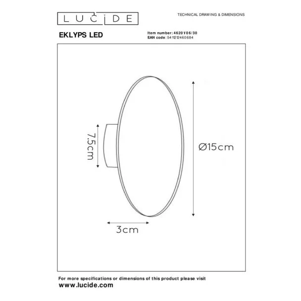 LUCIDE 46201/06/30 EKLYPS LED LAMPA ŚCIENNA - NOWOCZESNA