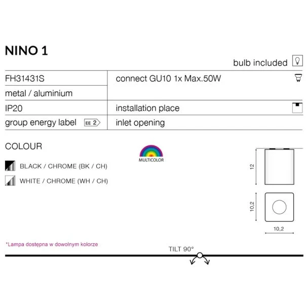 AZZARDO FH31431S-BK-CH / AZ0736 Nino 1 (black/chrome) Lampa sufitowa