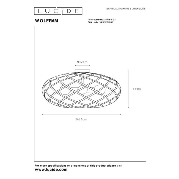 LUCIDE 21117/65/02 WOLFRAM LAMPA SUFITOWA
