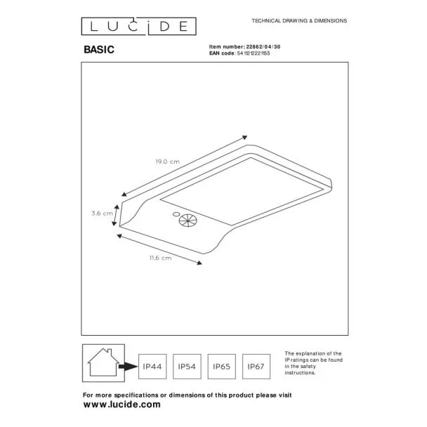 LUCIDE BASIC 22862/04/30 LAMPA ŚCIENNA - ZEWNĘTRZNA
