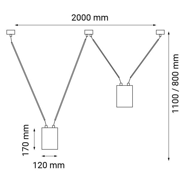 ANTIGO Lampa wisząca VIWIN 2 - Czarna (2000 mm) 9021