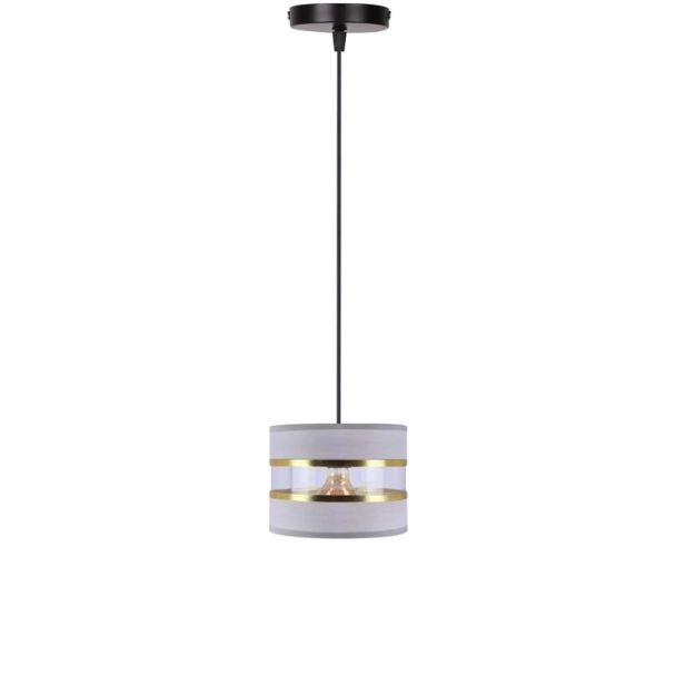 CANDELLUX 31-37718 PANDY lampa wisząca czarny 1x40W E27 abażur szary+złoty