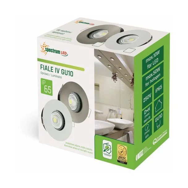 SPECTRUMLED SLIP001005 Oczko sufitowe FIALE IV GU10 OCZKO GU10 250V IP65 FI83x51mm BIAŁY okrągła