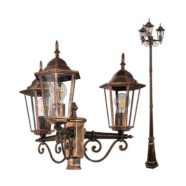 POLUX 313430 Lampa zewnętrzna LIGURIA 2,5m patyna 3xE27