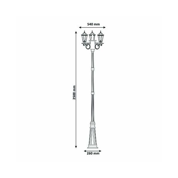 POLUX 313430 Lampa zewnętrzna LIGURIA 2,5m patyna 3xE27