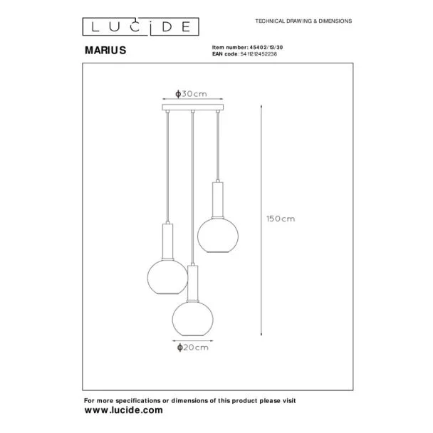 LUCIDE 45402/13/30 LAMPA WISZĄCA NOWOCZESNA MARIUS