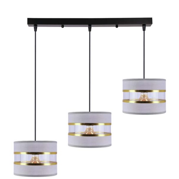 CANDELLUX 33-37657 PANDY lampa wisząca czarny 3x40W E27 abażur szary+złoty