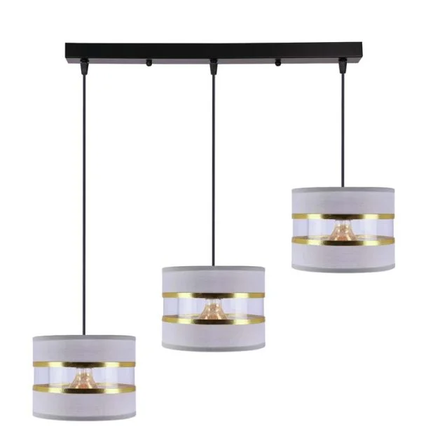 CANDELLUX 33-37657 PANDY lampa wisząca czarny 3x40W E27 abażur szary+złoty