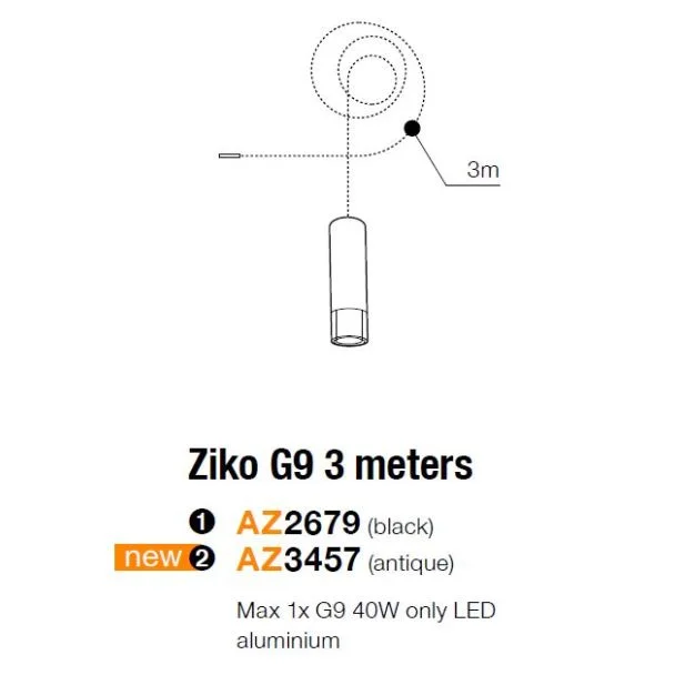 AZZARDO AZ3457 ZIKO G9 3 METERS ANTIQUE DECORATIVE COMPONENT ANTIQUE