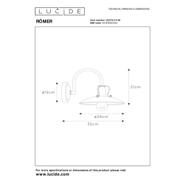 LUCIDE RÖMER 30276/01/38 LAMPA ŚCIENNA - NOWOCZESNA
