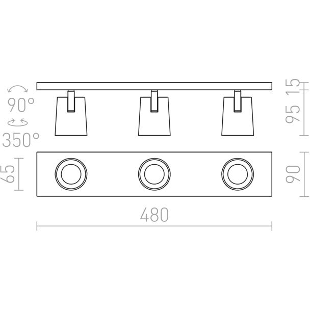 RENDL R12919 KENNY III natynkowa aluminium szczotkowane/czarna 230V GU10 3x35W