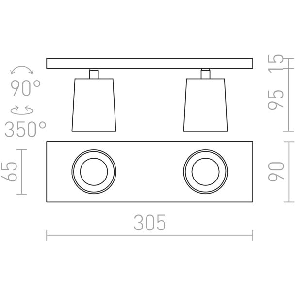 RENDL R12916 KENNY II natynkowa aluminium szczotkowane/czarna 230V GU10 2x35W