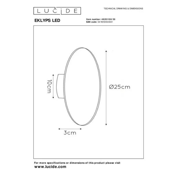 LUCIDE 46201/08/30 EKLYPS LED LAMPA ŚCIENNA - NOWOCZESNA