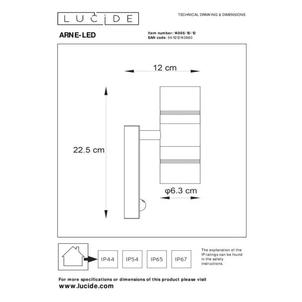 LUCIDE ARNE-LED 14866/10/12 LAMPA ŚCIENNA - ZEWNĘTRZNA