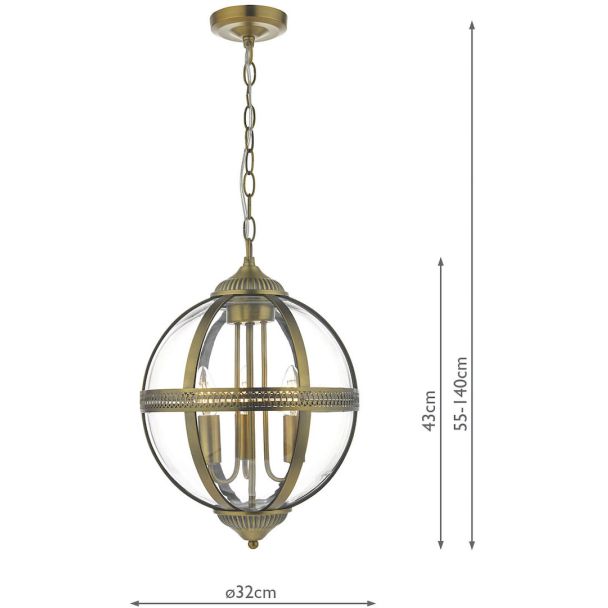 DAR VAN0375 VANESSA 3LT PENDANT ANT BRASS / CLEAR