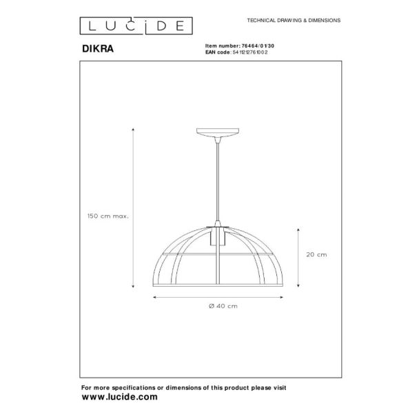 LUCIDE 76464/01/30 DIKRA LAMPA WISZĄCA - NOWOCZESNA