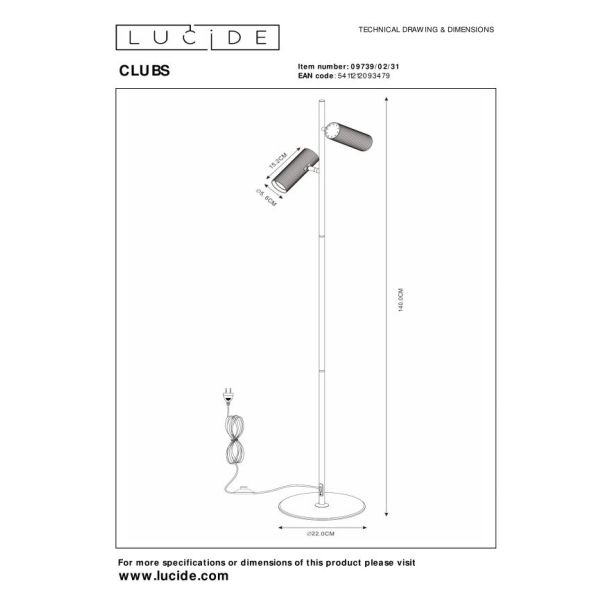 LUCIDE 09739/02/31 LAMPA STOJĄCA PODŁOGOWA CLUBS