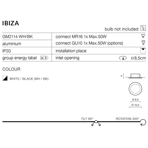 AZZARDO GM2114-WH-BK / AZ1361 Ibiza (white/black) Oczko sufitowe