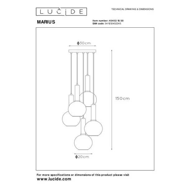 LUCIDE 45402/15/30 LAMPA WISZĄCA NOWOCZESNA MARIUS