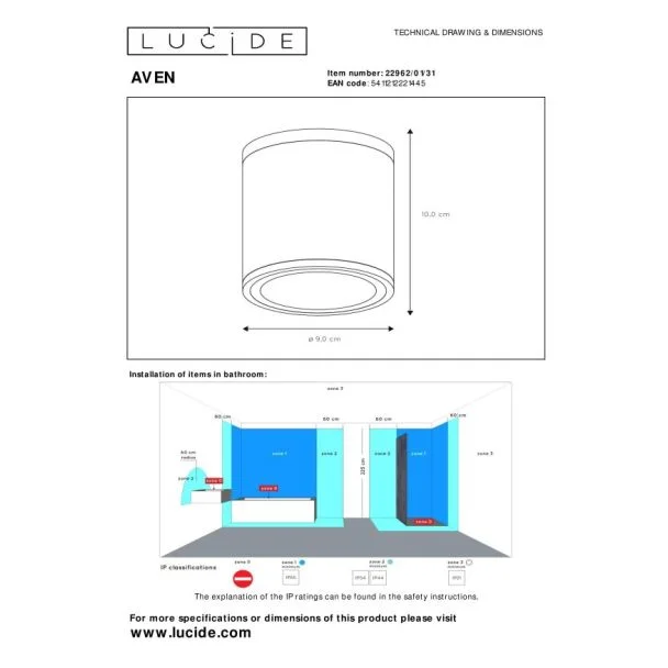 LUCIDE 22962/01/31 AVEN LAMPA SUFITOWA