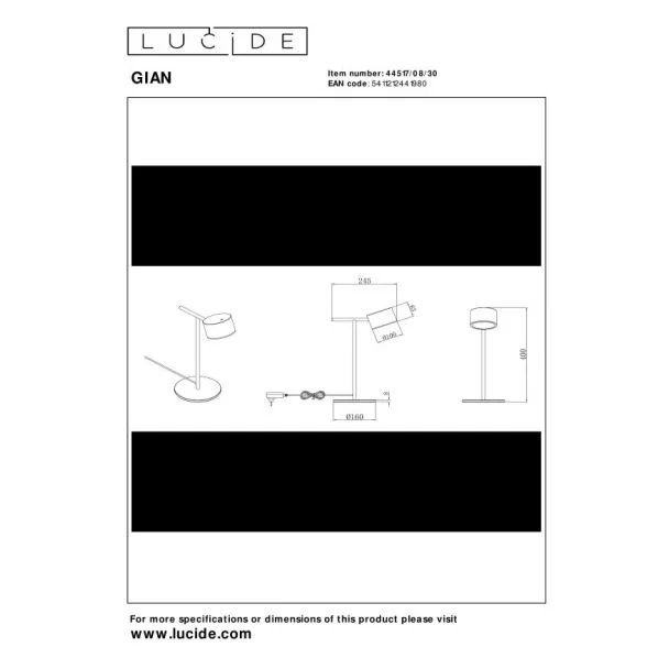 LUCIDE GIAN 44517/08/30 lampa stołowa