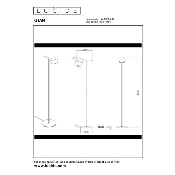 LUCIDE GIAN 44717/08/30 lampa podłogowa