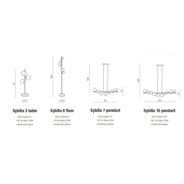 AZZARDO DEL-8389-7P / AZ2102 Sybilla 7 pendant Lampa wisząca