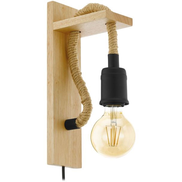 EGLO 43197 WL/1 E27 SCHWARZ/HOLZ/SEIL RAMPSIDE