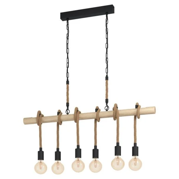 EGLO 43319 LAMPA YOUNGSTOWN OPRAWA WISZĄCA HL/6 E27 SCHWARZ/HOLZ/SEIL YOUNGSTOWN