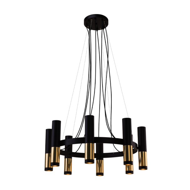 ANTIGO Lampa wisząca Kavos 8 - Mosiądz polerowany-czarna (730 mm) 8372