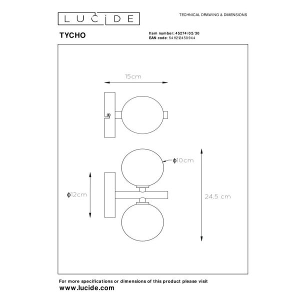 LUCIDE 45274/02/30 TYCHO LAMPA ŚCIENNA - NOWOCZESNA