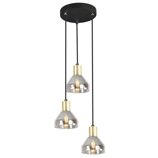 CANDELLUX 33-78995 LAMPA WISZĄCA GREGORY TALERZ CZARNY BRĄZ 3X40W E14 KLOSZ DYMIONY