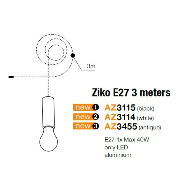 AZZARDO AZ3455 ZIKO E27 3 METERS ANTIQUE DECORATIVE COMPONENT ANTIQUE