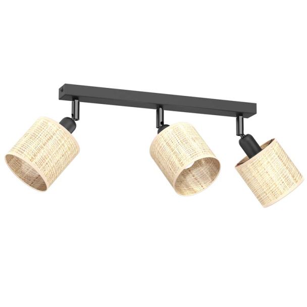 LUMINEX 5296 spot Rattan line bar 400 black, shade dia 100, h 100, 3xE27