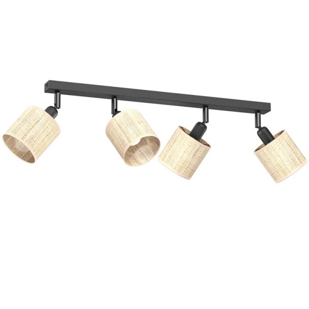 LUMINEX 5298 spot Rattan line bar 600 black, shade dia 100, h 100, 4xE27