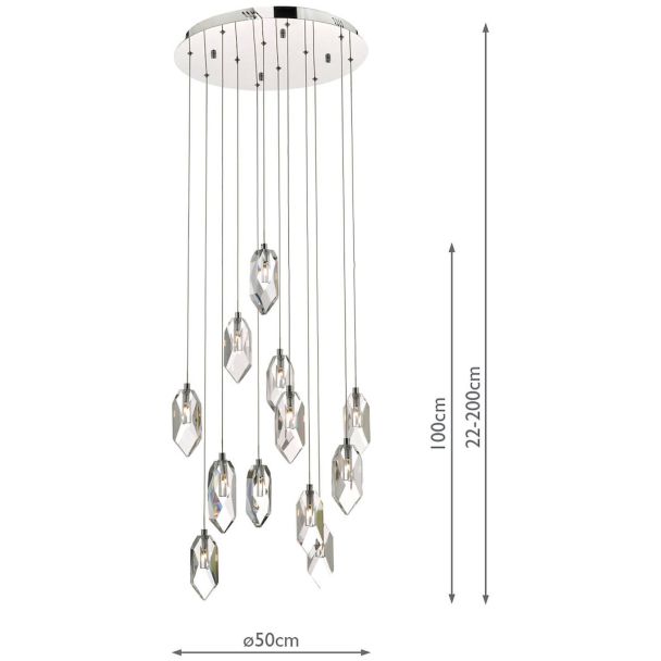 DAR CRY1250 CRYSTAL 12LT CLUSTER PENDANT ROCK CRYSTAL POL CHR LED